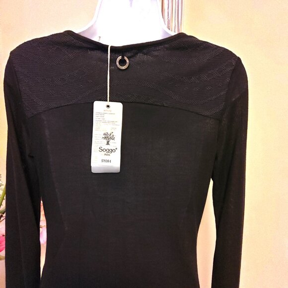 NWT SOGGO Paris Unique Designed Black Stretchy Cardigan Knit Sweater Dress M - Picture 10 of 10